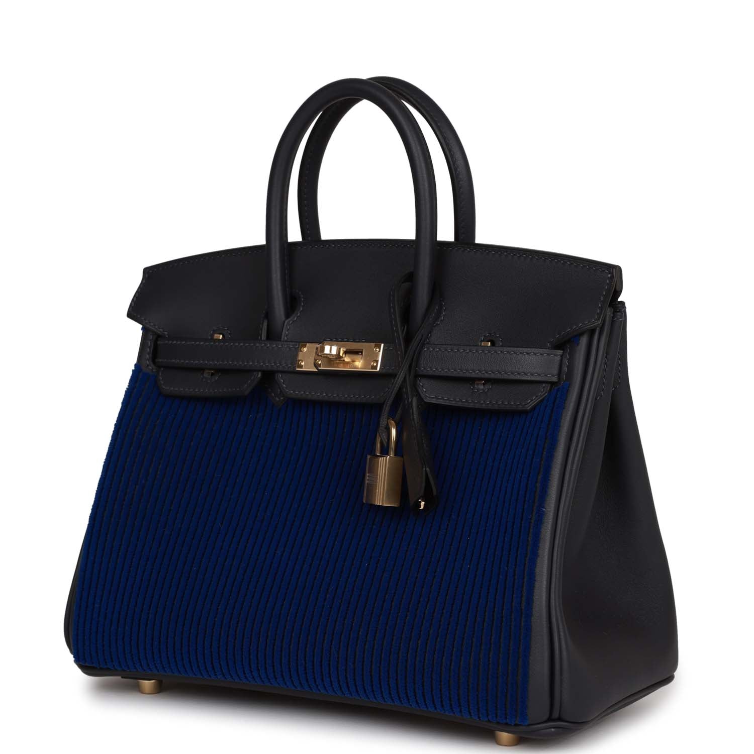 Birkin 25 Cote-a-Cote Tuffetage Bleu Saphir and Caban Swift Permabrass Hardware Kilta bags