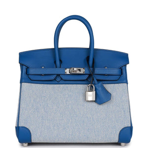 Birkin 25 Bleu Bill Toile H and Bleu France Swift Swift Palladium Hardware Kilta bags