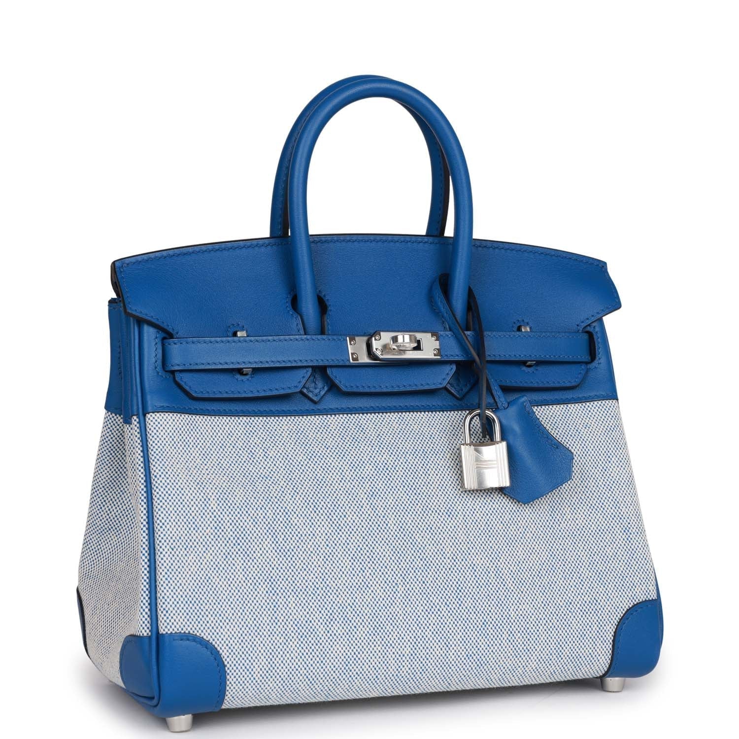 Birkin 25 Bleu Bill Toile H and Bleu France Swift Swift Palladium Hardware Kilta bags