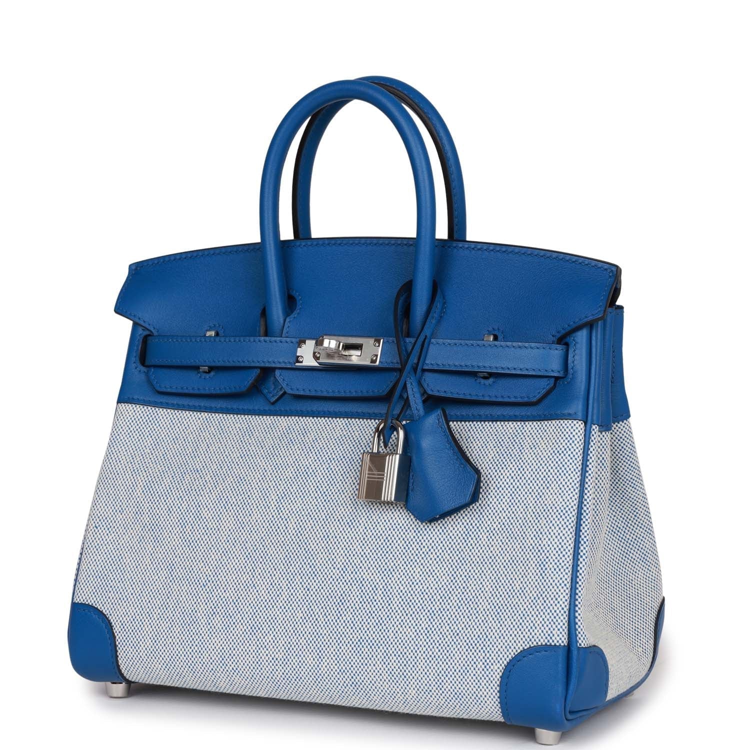 Birkin 25 Bleu Bill Toile H and Bleu France Swift Swift Palladium Hardware Kilta bags