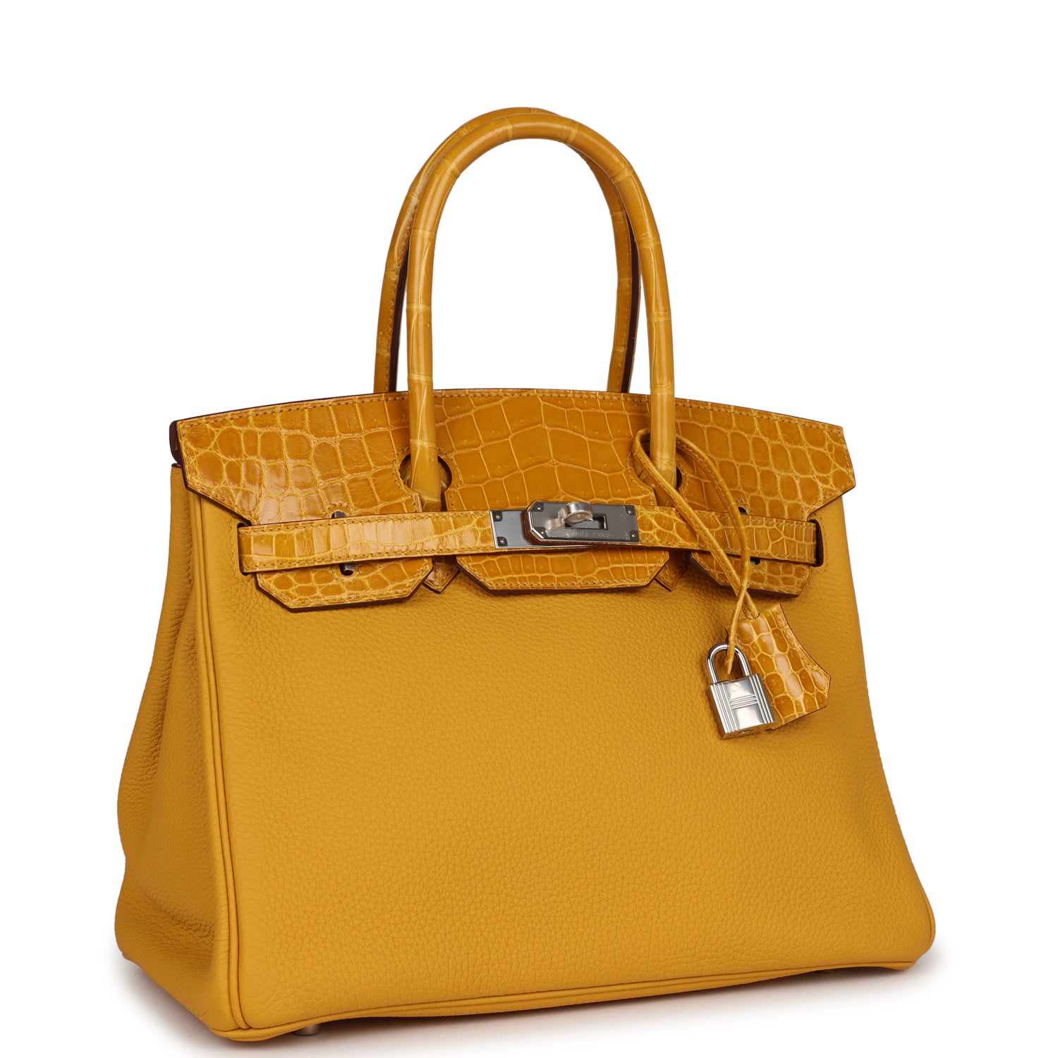 Birkin 30 Jaune Ambre Shiny Niloticus Crocodile and Togo Touch Palladium Hardware Kilta bags