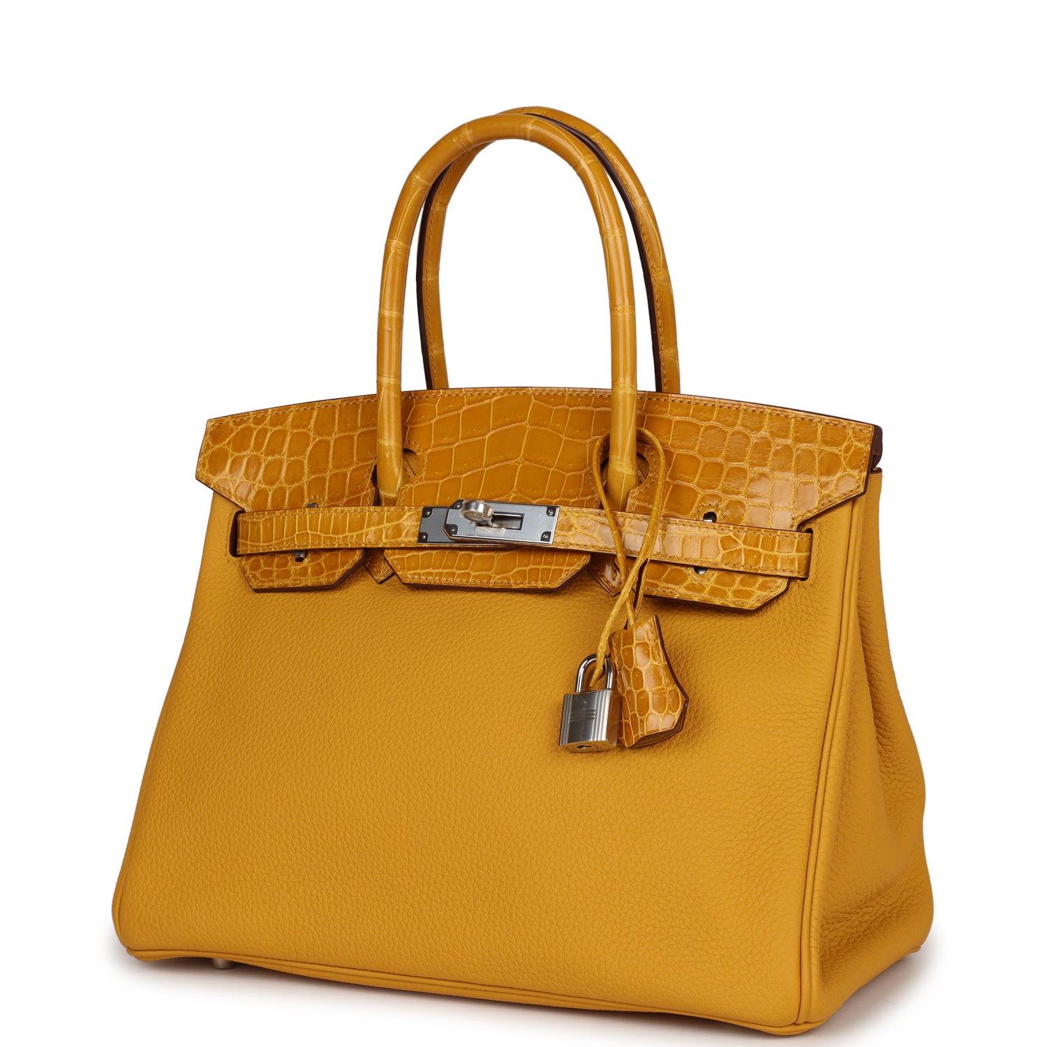 Birkin 30 Jaune Ambre Shiny Niloticus Crocodile and Togo Touch Palladium Hardware Kilta bags