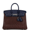 Bi-Color Birkin 25 Rouge Sellier and Bleu Saphir Ostrich Palladium Hardware Kilta bags