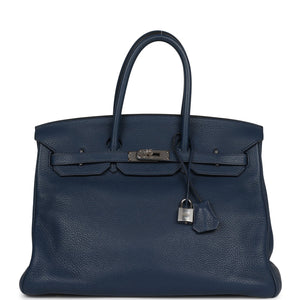 Birkin 35 Bleu De Prusse Clemence Palladium Hardware Kilta bags