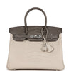 HMS Bi-color Birkin 30 Beton and Etain Matte Alligator Palladium Hardware Kilta bags