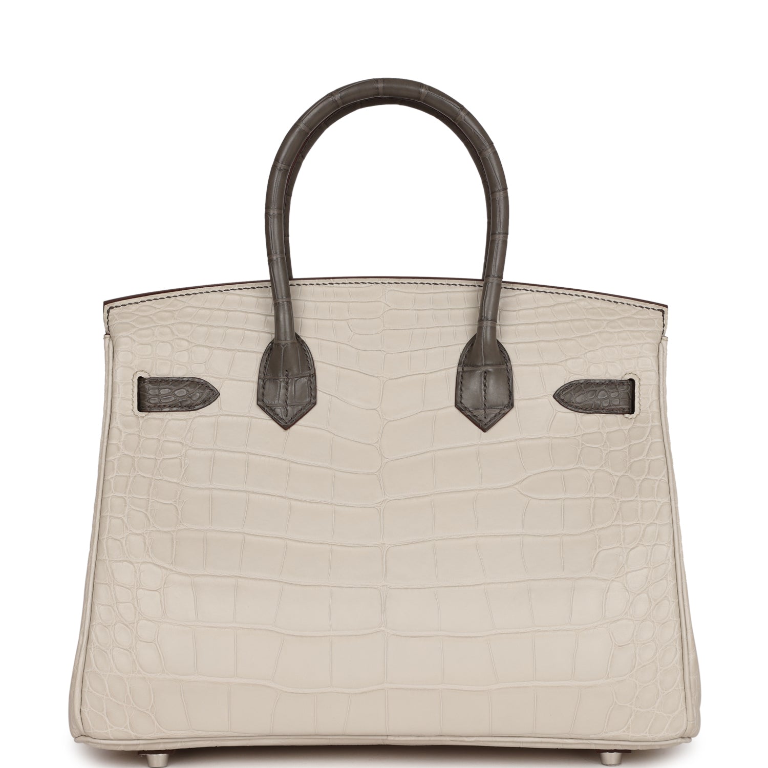 HMS Bi-color Birkin 30 Beton and Etain Matte Alligator Palladium Hardware Kilta bags