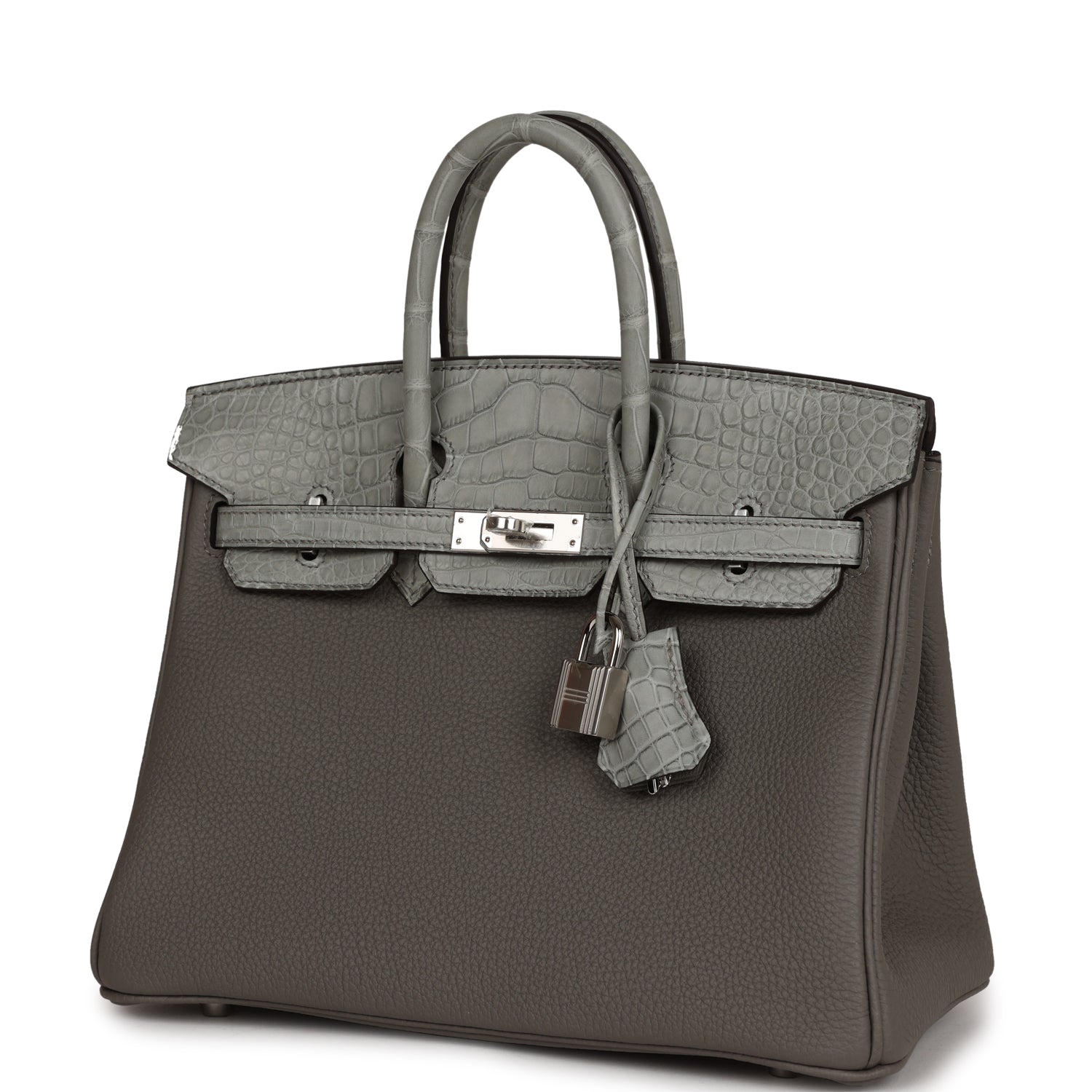 Birkin 25 Gris Meyer Togo and Gris Ciment Matte Alligator Touch Palladium Hardware Kilta bags