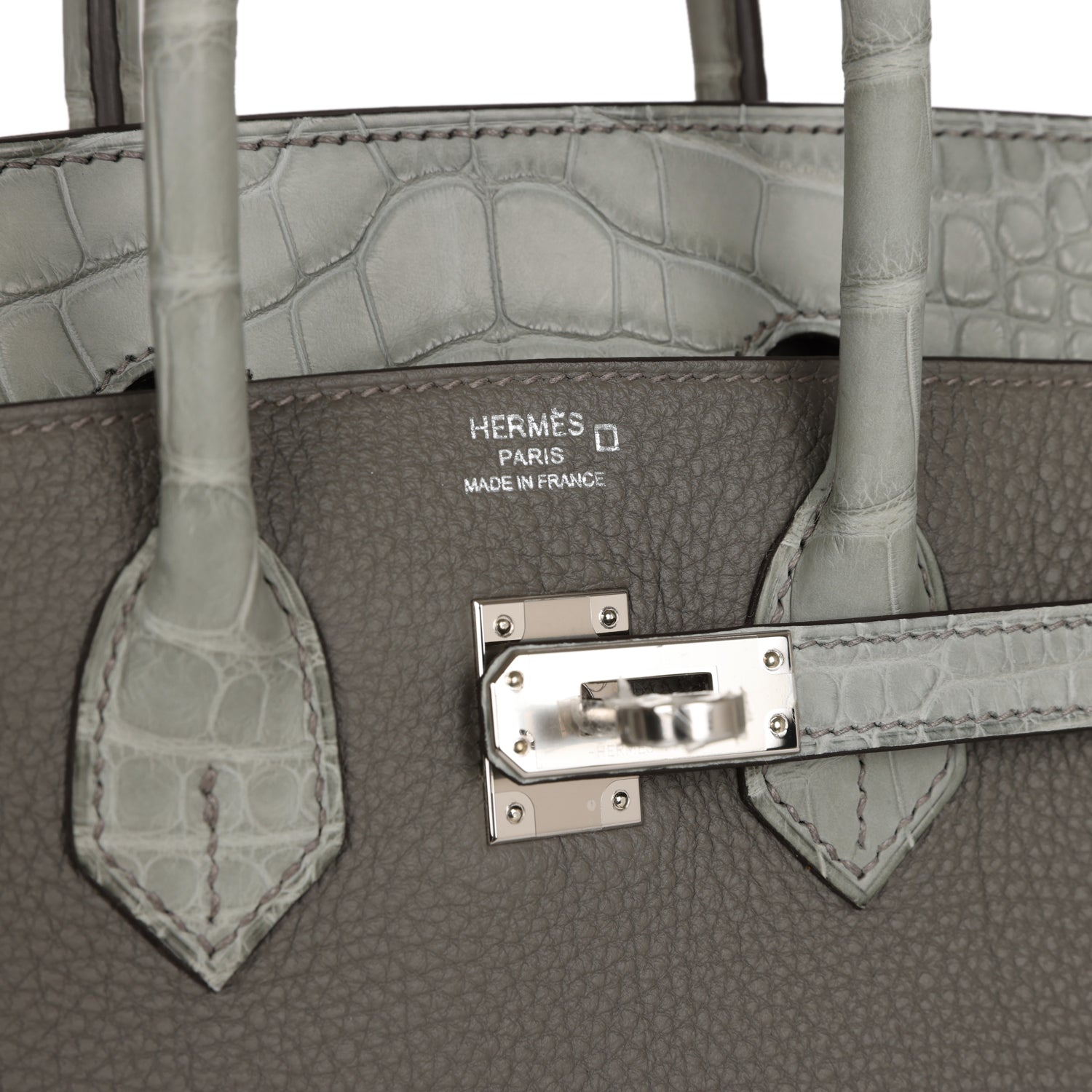 Birkin 25 Gris Meyer Togo and Gris Ciment Matte Alligator Touch Palladium Hardware Kilta bags