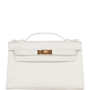 Kelly Pochette White Swift Gold Hardware - sneakerlandnet