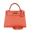 Kelly Sellier 28 Tangerine Ostrich Gold Hardware Kilta bags