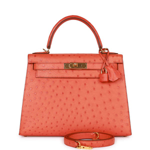 Kelly Sellier 28 Tangerine Ostrich Gold Hardware Kilta bags