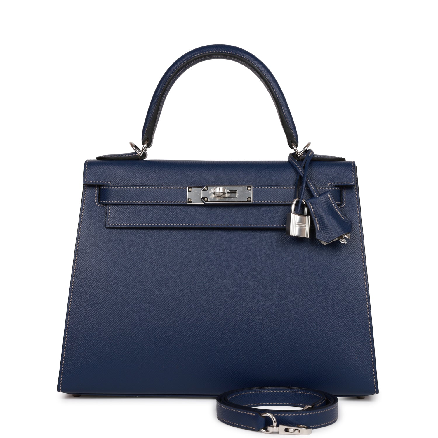 Hermes Special Order (HSS) Kelly Sellier 28 Bleu Indigo Epsom Palladium Hardware - sneakerhillcom