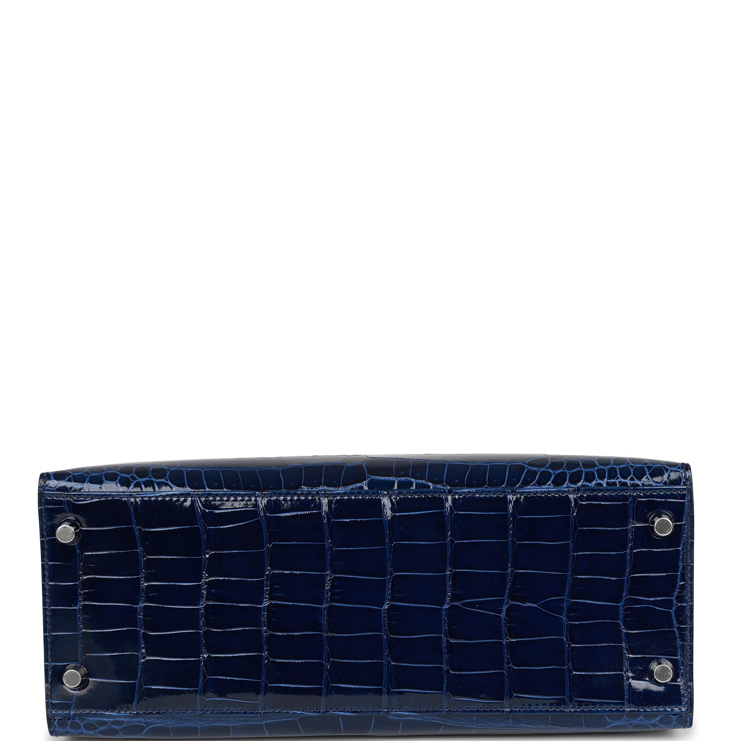 HRMS Kelly Sellier 28 Bleu Saphir Shiny Porosus Crocodile Palladium Hardware - sneakerhillcom