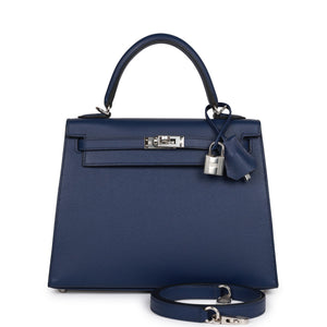 Hermes Kelly Sellier 25 Bleu Saphir Epsom Palladium Hardware - sneakerhillcom