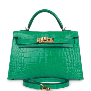 Kelly Sellier 20 Vert Jade Shiny Alligator Gold Hardware Kilta bags