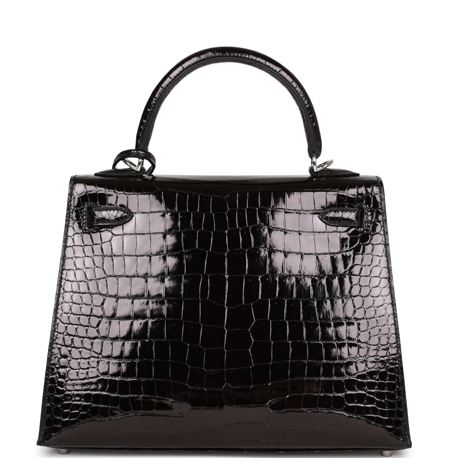 Kelly Sellier 25 Black Shiny Porosus Crocodile Palladium Hardware Kilta bags