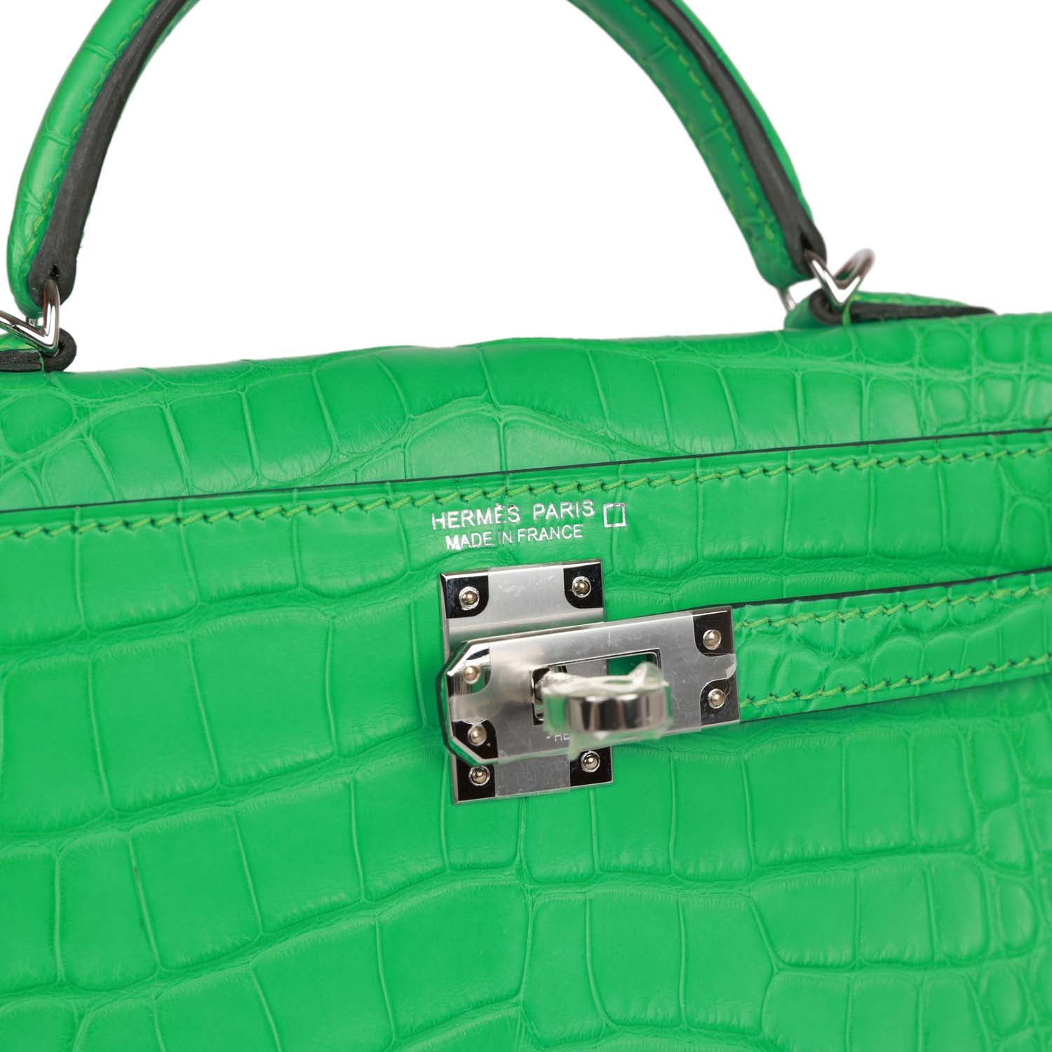 Kelly Sellier 20 Vert Comics Matte Alligator Palladium Hardware Kilta bags