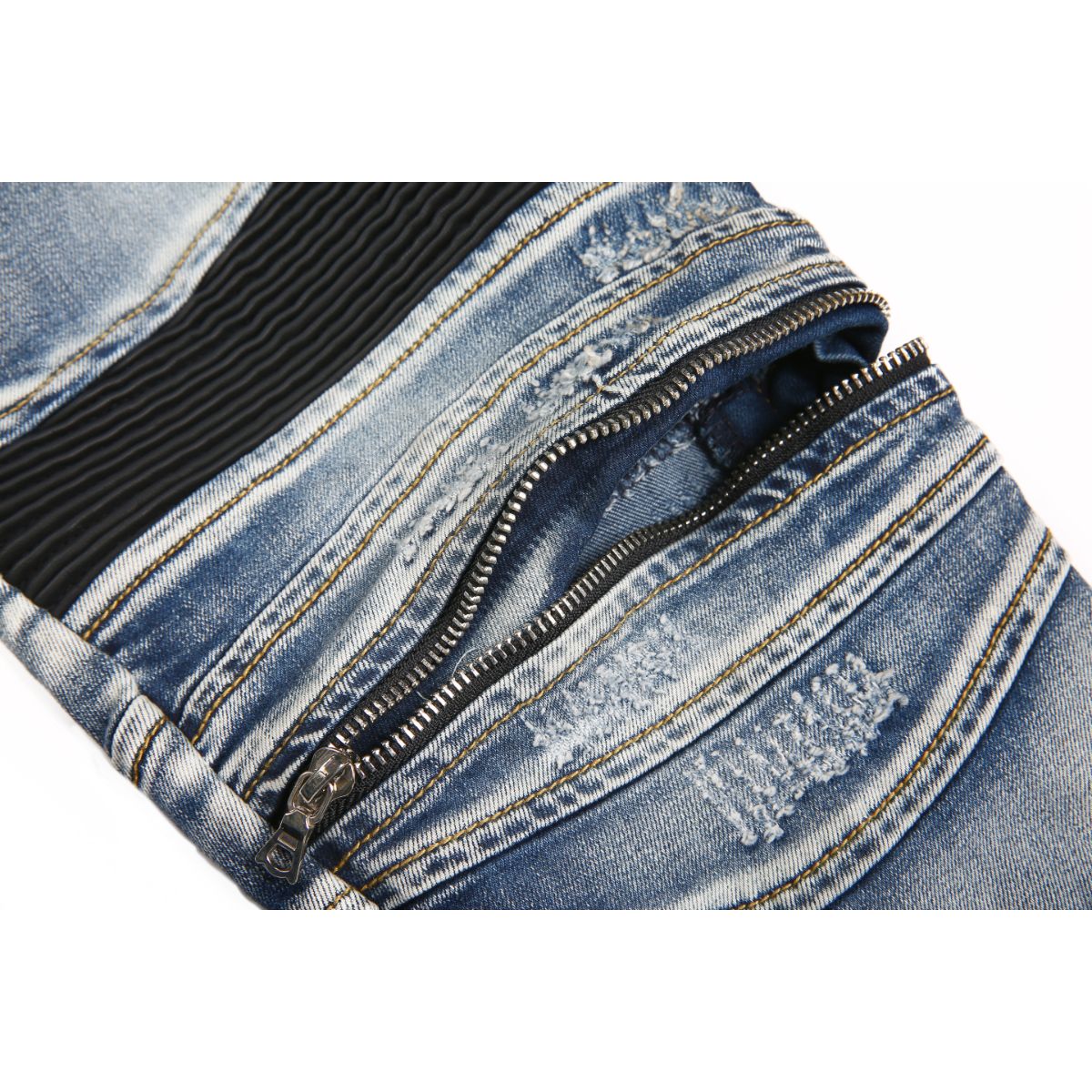 Sneakerhill NX1 | Biker Zip Denim - Washed Indigo - sneakerhillcom