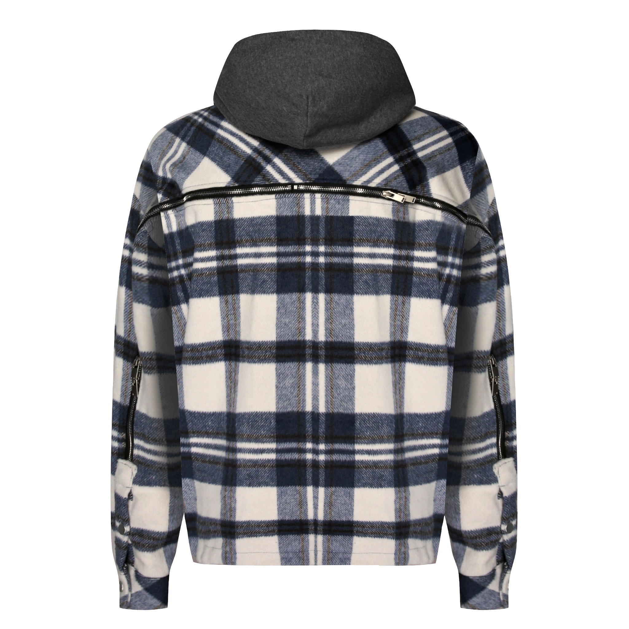 Hooded Flannel Jacket - Beige/Navy - sneakerhillcom