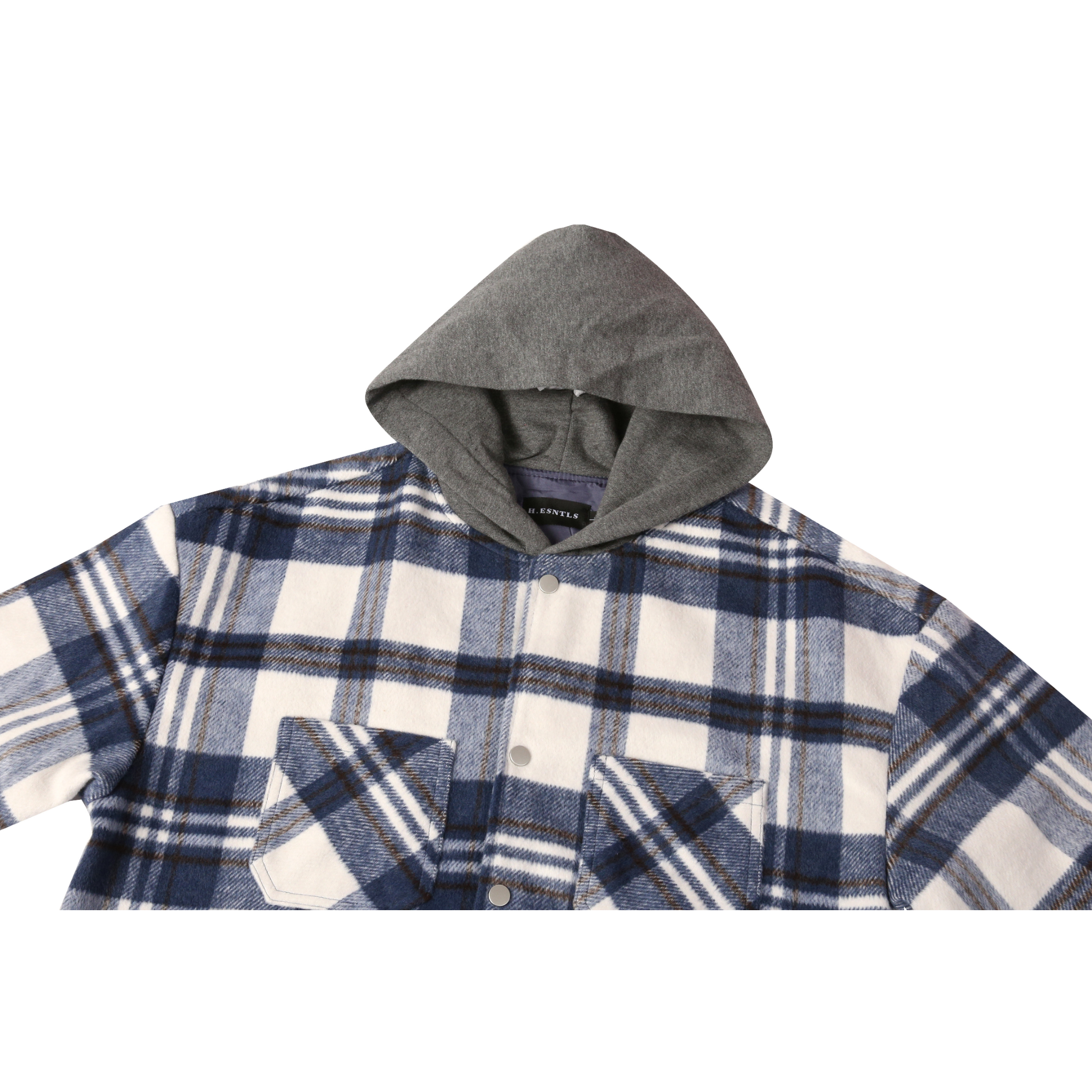 Hooded Flannel Jacket - Beige/Navy - sneakerhillcom