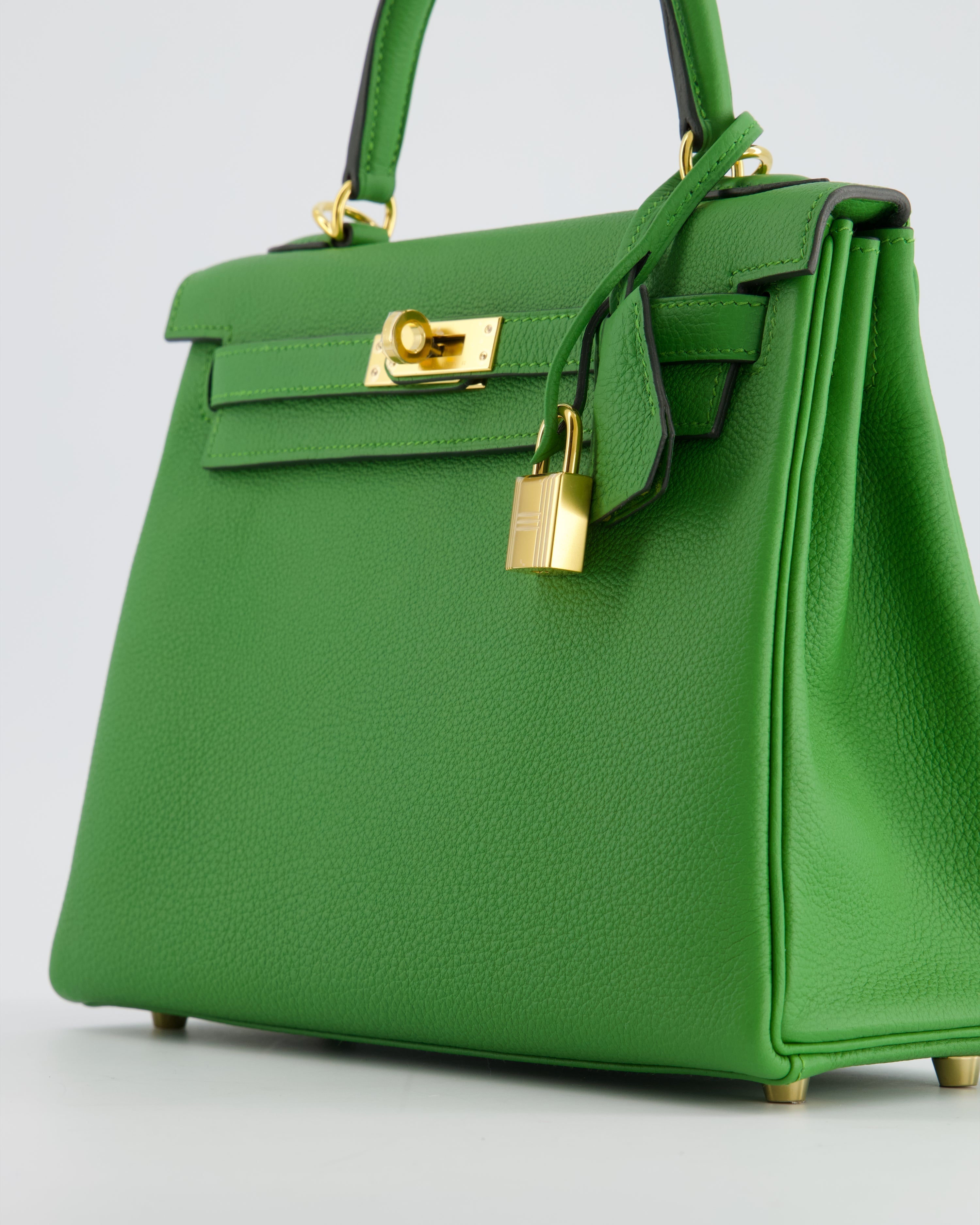 *RARE* Hermes Kelly Bag 25cm Vert Yucca with Togo Leather and Gold Hardware - sneakerlandnet