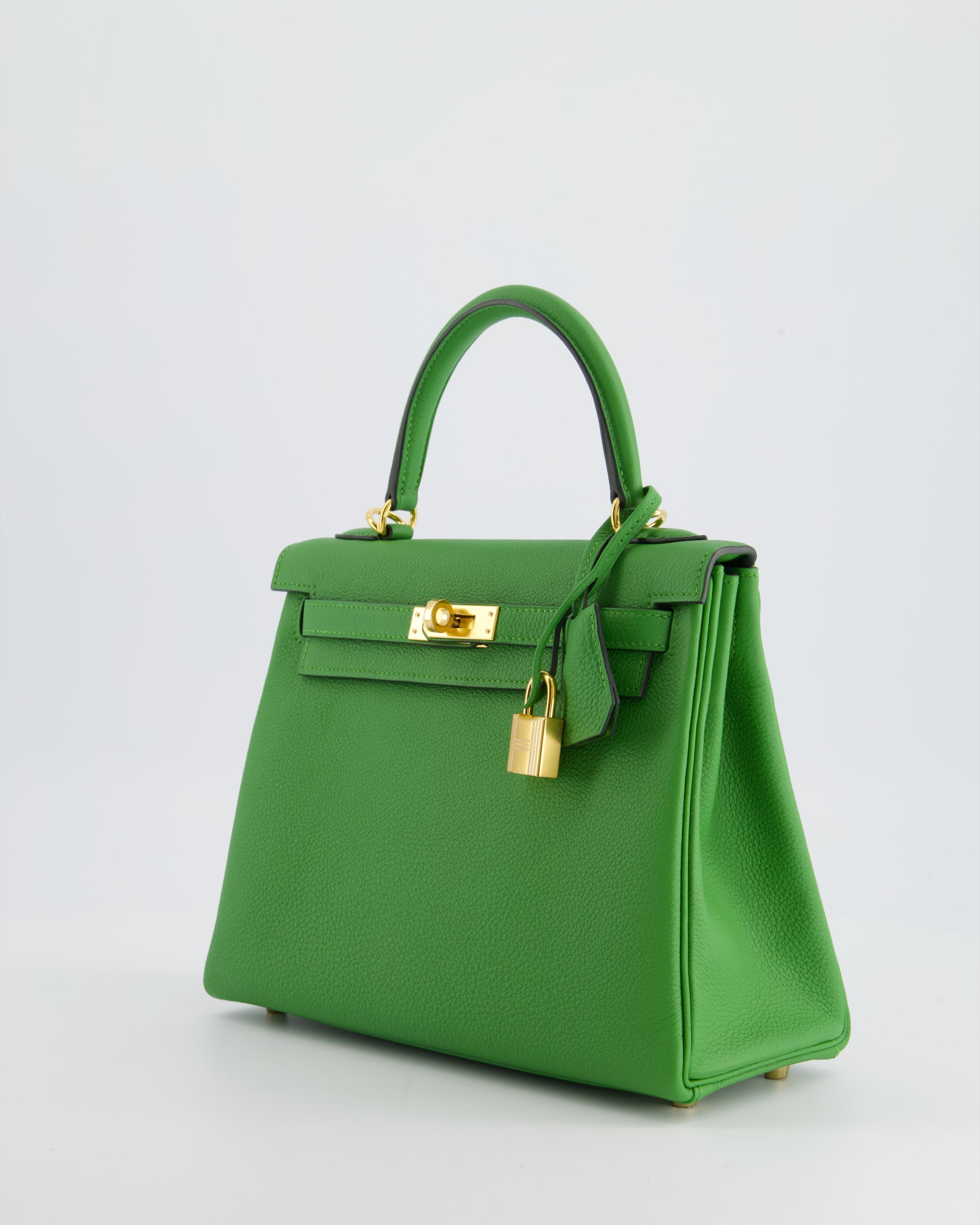 *RARE* Hermes Kelly Bag 25cm Vert Yucca with Togo Leather and Gold Hardware - sneakerlandnet