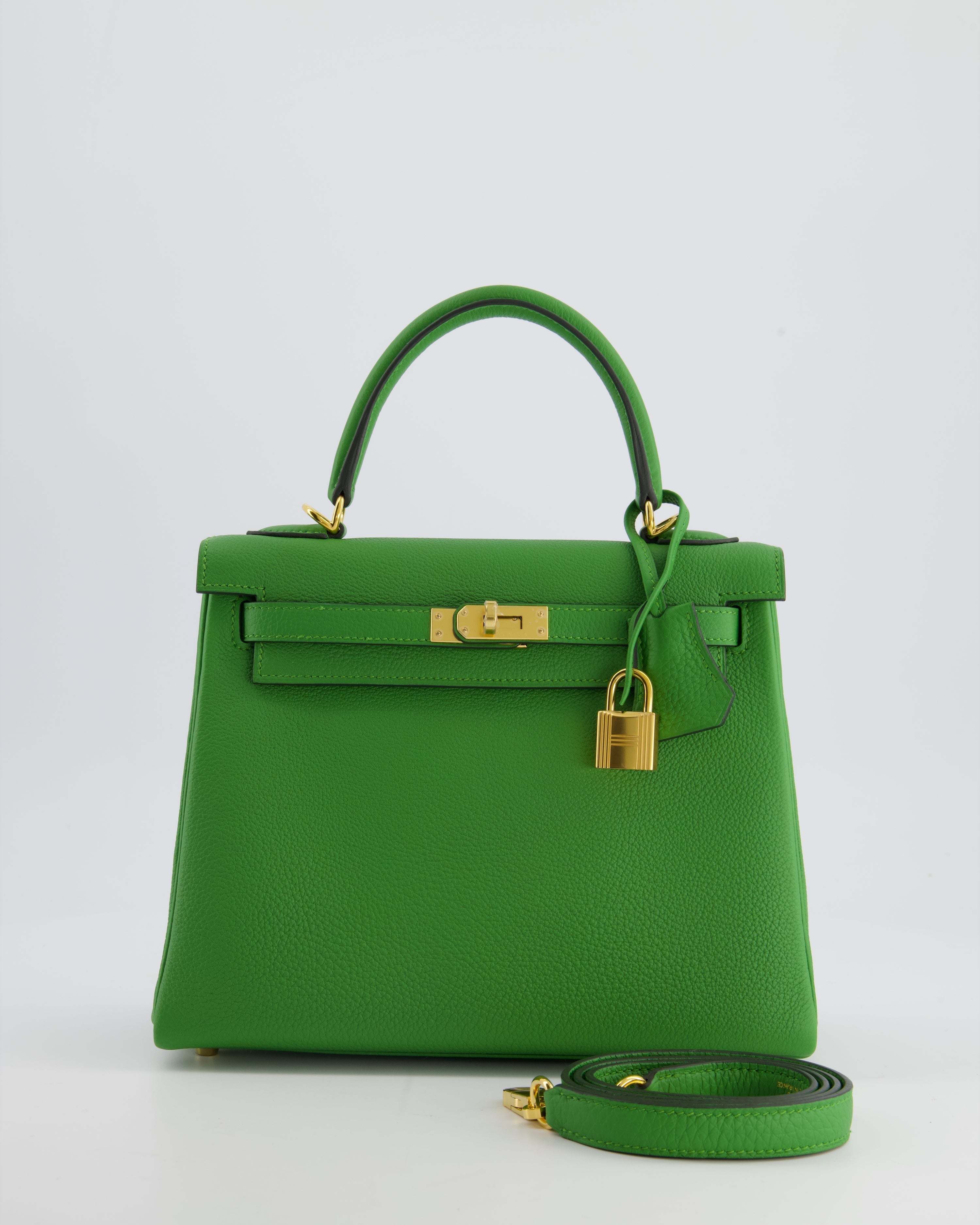 *RARE* Hermes Kelly Bag 25cm Vert Yucca with Togo Leather and Gold Hardware - sneakerlandnet