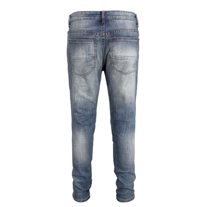 Sneakerhill Destroyed Biker Denim - Washed Blue - sneakerhillcom