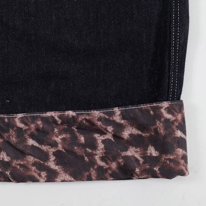 Sneakerhill® Baggy Black Jeans Leopard Patchwork Sneakerhill