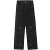 Sneakerhill® Black Punk Stitch Cargo Jeans - sneakerhillcom