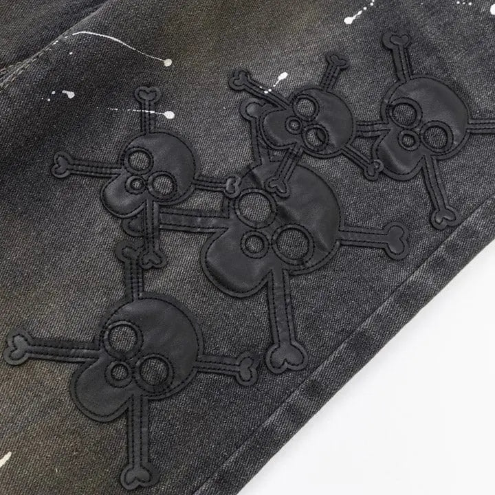 Sneakerhill® Black Skinny Jeans Skull Patch - sneakerhillcom