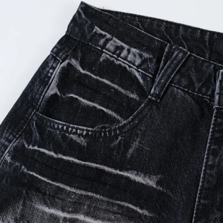 Sneakerhill® Black Washed Wide Leg Jeans Sneakerhill