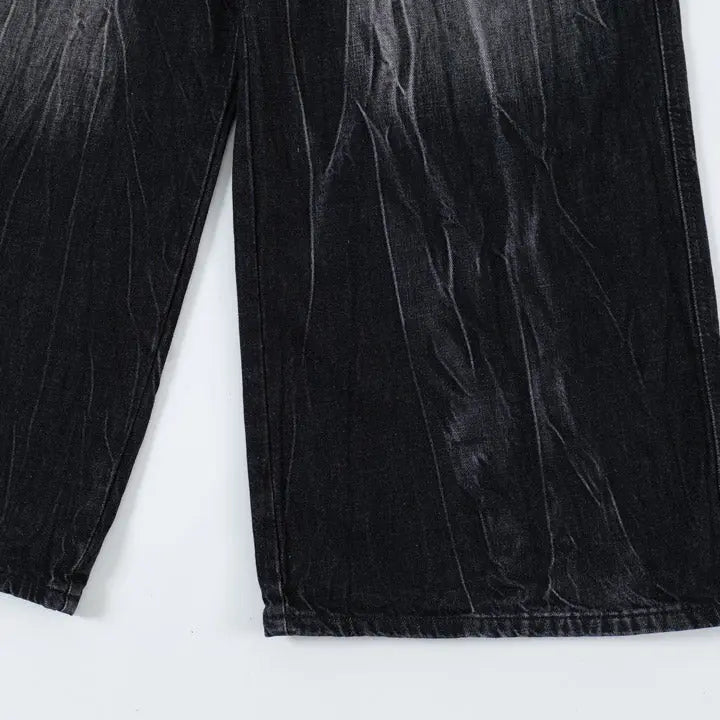 Sneakerhill® Black Washed Wide Leg Jeans Sneakerhill