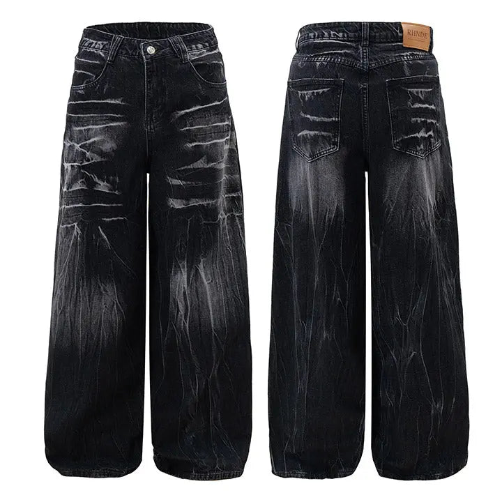 Sneakerhill® Black Washed Wide Leg Jeans Sneakerhill