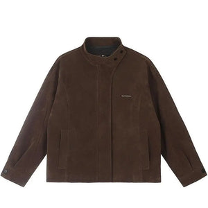 Sneakerhill® Brown Faux Fur Biker Cargo Jacket Sneakerhill