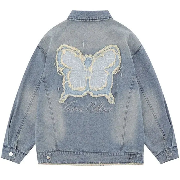 Sneakerhill® Butterfly Patchwork Denim Jacket Sneakerhill