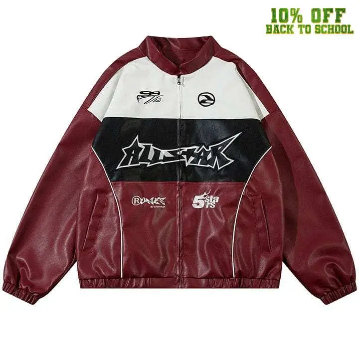 Sneakerhill® Colorblock PU Leather Racing Jacket Sneakerhill