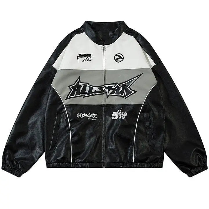 Sneakerhill® Colorblock PU Leather Racing Jacket Sneakerhill