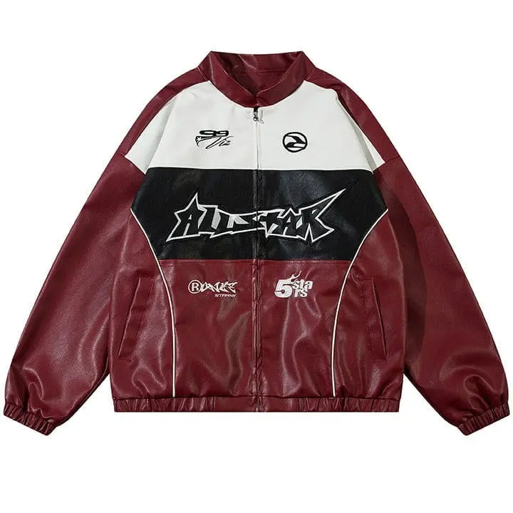 Sneakerhill® Colorblock PU Leather Racing Jacket Sneakerhill