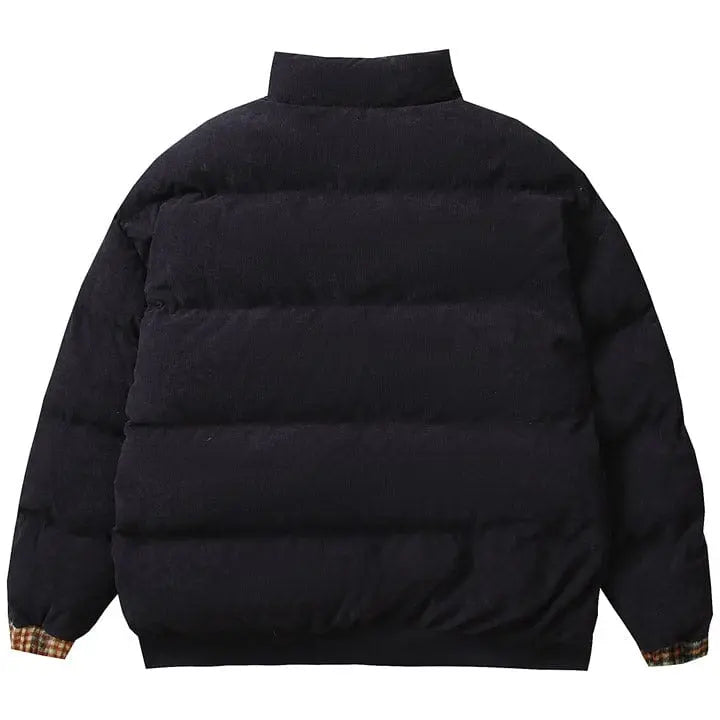 Sneakerhill® Corduroy Puffer Coat Cross Patch Sneakerhill