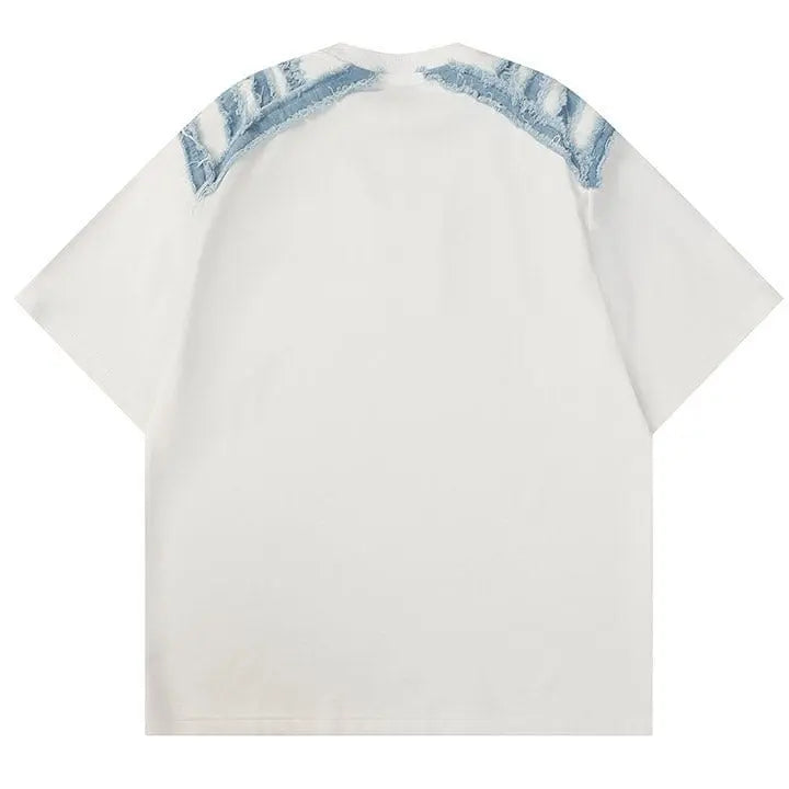 Sneakerhill® Crew Neck T-shirt Denim Shoulder Patch - sneakerhillcom