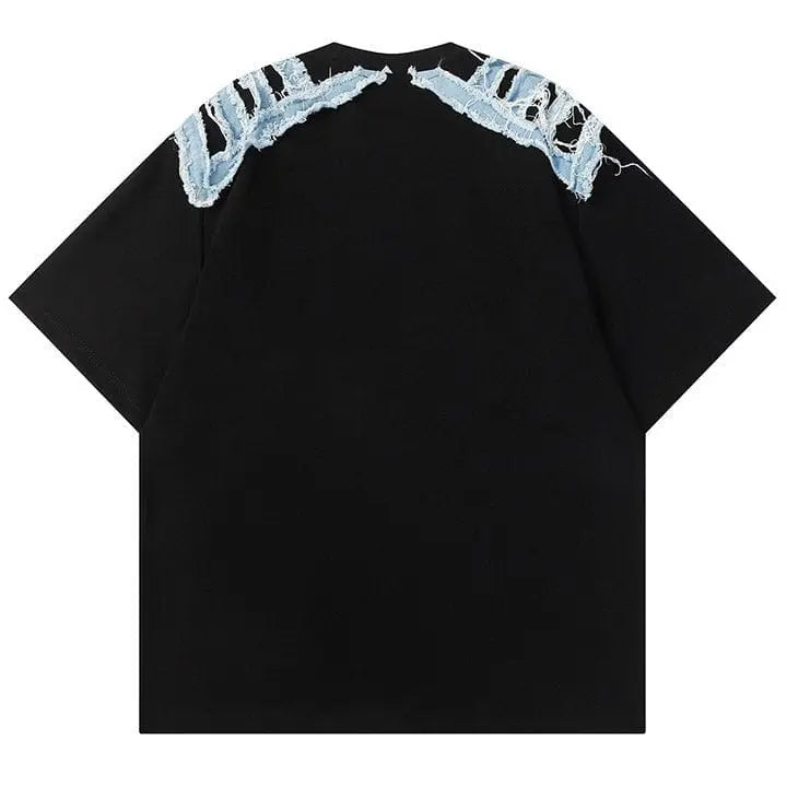 Sneakerhill® Crew Neck T-shirt Denim Shoulder Patch - sneakerhillcom