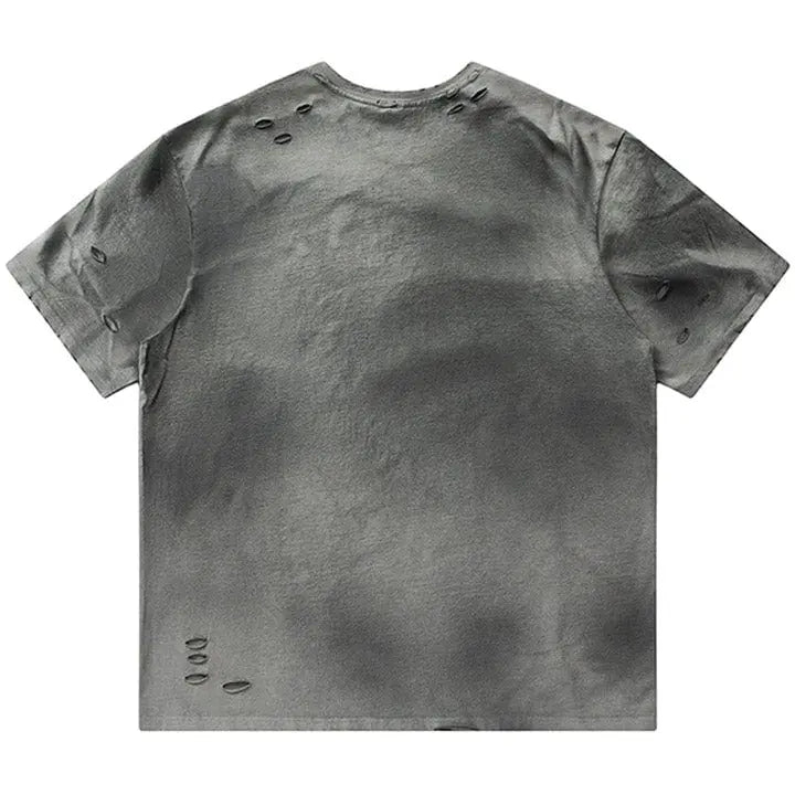 Sneakerhill® Dark Foam Letter Distressed T-Shirt - sneakerhillcom