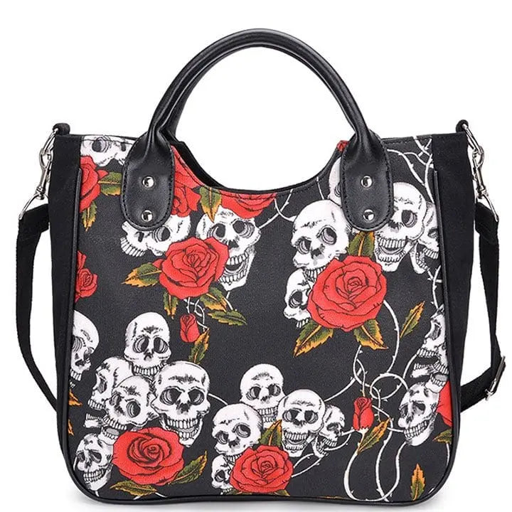 Sneakerhill® Dark Gothic Rose Skull Print Handbag Crossbody Bag - sneakerhillcom