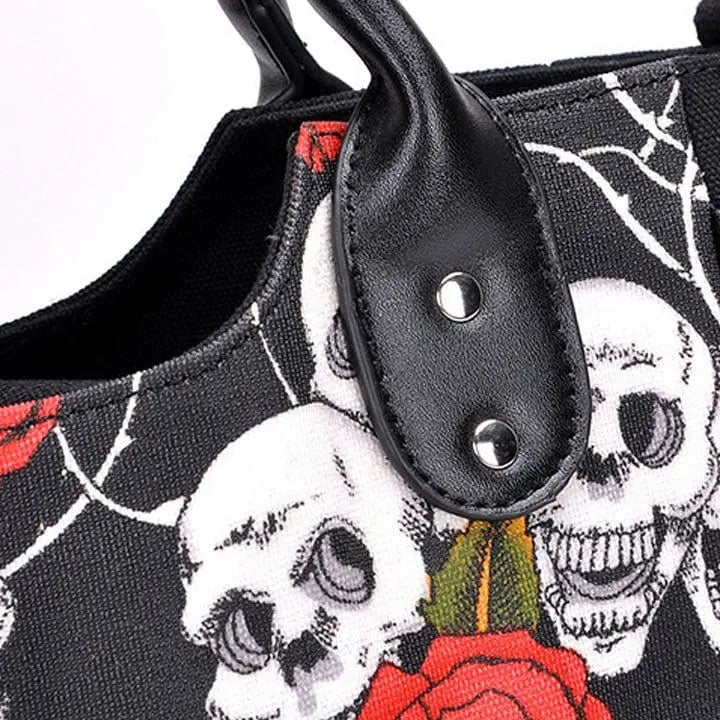 Sneakerhill® Dark Gothic Rose Skull Print Handbag Crossbody Bag - sneakerhillcom