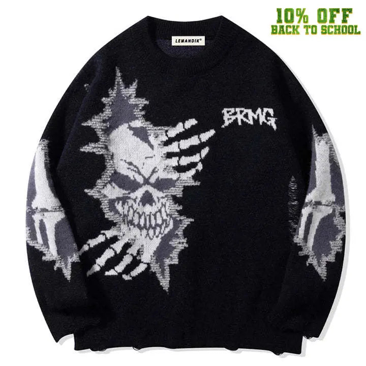 Sneakerhill® Dark Gothic Sweater Skull and Bone Sneakerhill