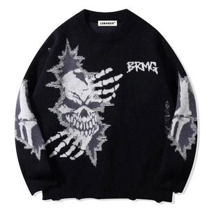 Sneakerhill® Dark Gothic Sweater Skull and Bone Sneakerhill