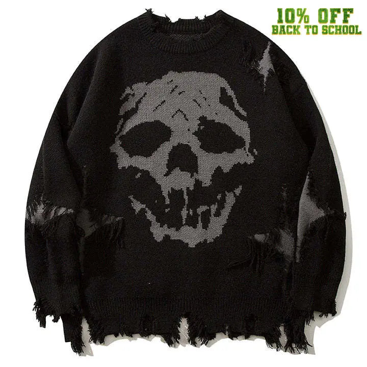 Sneakerhill® Dark Style Ripped Sweater Skull Sneakerhill