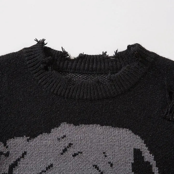 Sneakerhill® Dark Style Ripped Sweater Skull Sneakerhill