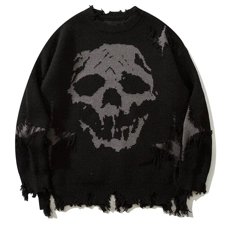 Sneakerhill® Dark Style Ripped Sweater Skull Sneakerhill